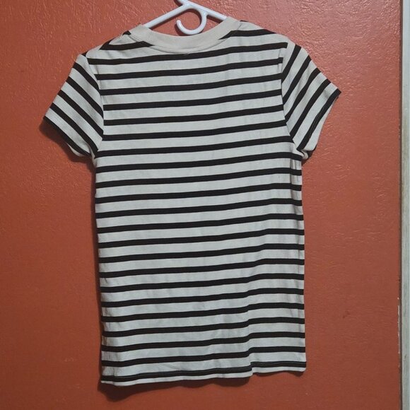 Cream & Black Striped Short Sleeve Tee – Size Large (L) - Picture 2 of 4